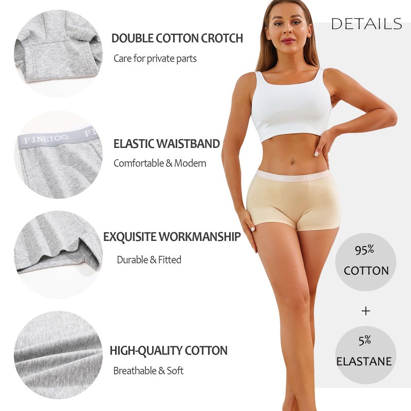 FINETOO Womens Cotton Boy Shorts Underwear Full Coverage Soft Boxer Briefs High Waisted Panties for Lady Girls 6 Pack(M) - Image 5