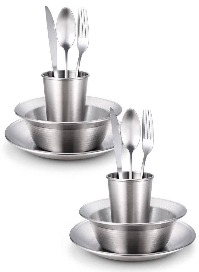 Odoland Camping Messware Kit, Stainless Steel Camping dinnerware, Camping Cooking Tableware, Camping Cutlery Organizer Utensil with Plates and Bowls Set for Backpacking, Hiking, Picnic. - Image 2