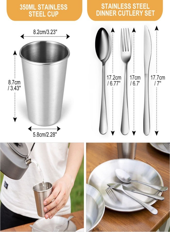 Odoland Camping Messware Kit, Stainless Steel Camping dinnerware, Camping Cooking Tableware, Camping Cutlery Organizer Utensil with Plates and Bowls Set for Backpacking, Hiking, Picnic. - Image 4