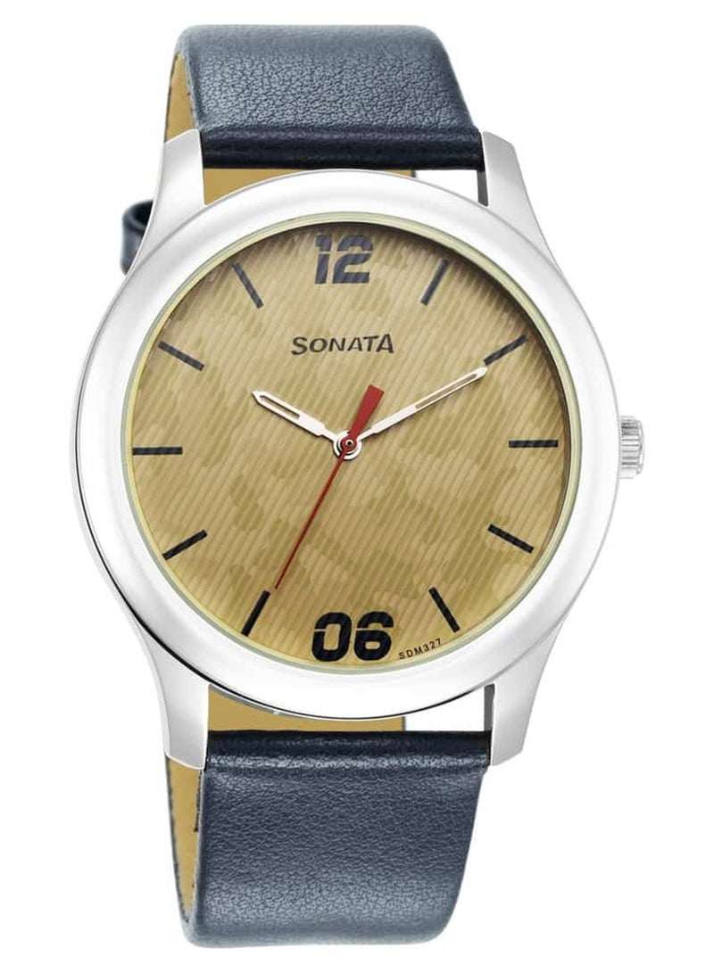 Sonata Men's Analog Round Shape Leather Wrist Watch 77106SL07 - 49.7 Mm - Image 1