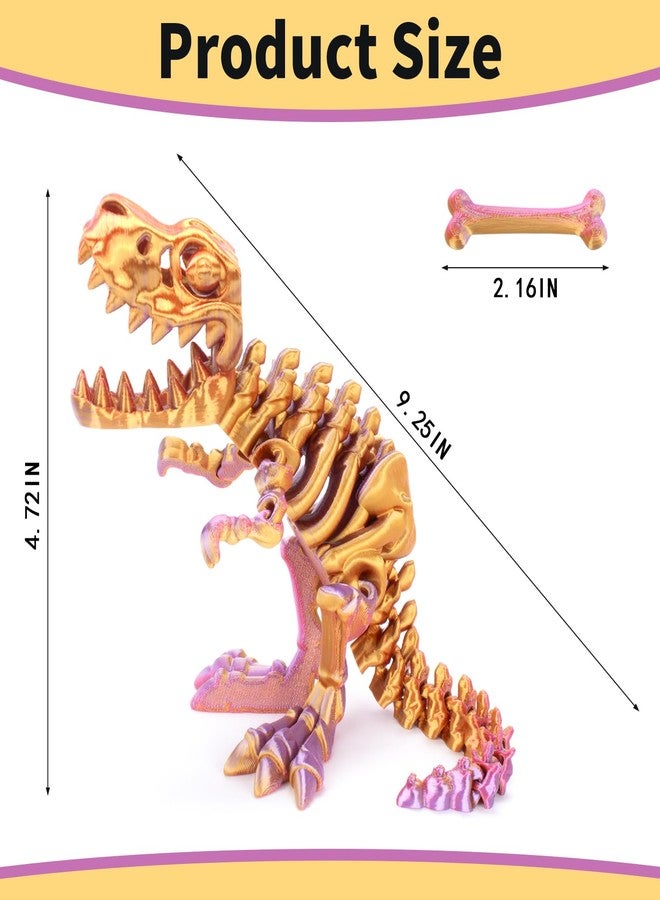 FunisFun 3D Printed Dragon with Articulated Bones for Adult, 3D Printed Dinosaur Fidget Toys Decor for Stress Relief (Red-Gold-Purple, 1P) - Image 2