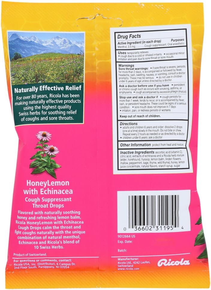 Ricola Ricola Honey Lemon w Echinacea Herbal Cough Suppressant Throat Drops 19ct Bag Pack of 3 - Image 3