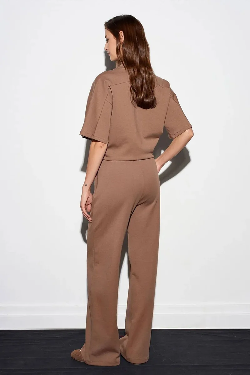 Dilvin Mocha Brown DILVIN Wide-leg Knit Trousers for Women | Best Price UAE