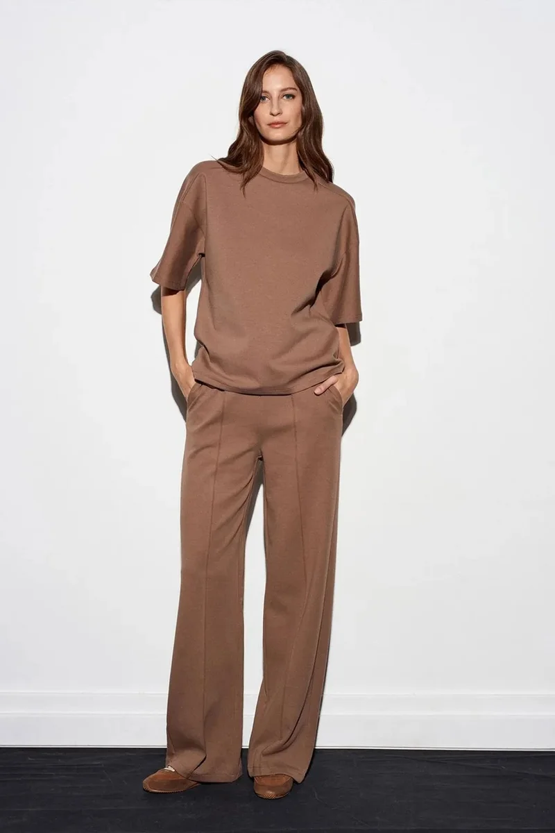 Dilvin Mocha Brown DILVIN Wide-leg Knit Trousers for Women | Best Price UAE