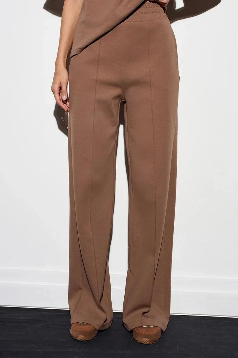 Dilvin Mocha Brown DILVIN Wide-leg Knit Trousers for Women | Best Price UAE