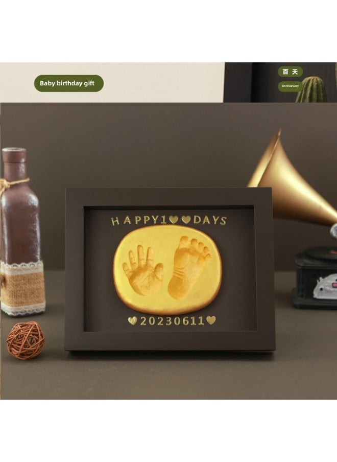 Full Moon Baby Hand And Foot Ink Pad Fetal Hair Commemorative 100 Days Handprint Footprint Commemorative Photo Frame Baby Newborn Hand And Footprint-Specifications:8inch Dark Green Model (available Before Half A Year Old)  - Image 4