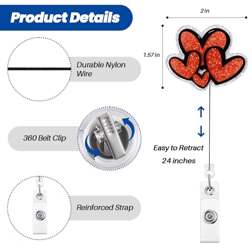 BEZTN Cute Heart Badge Reel, Retractable ID Card Badge Holder, Name Tag Work Badge Clip for NICU RN LPN CNA MA ER Night Shift Nurse Nursing Student Doctor Teacher, Nurse Gifts - Image 4
