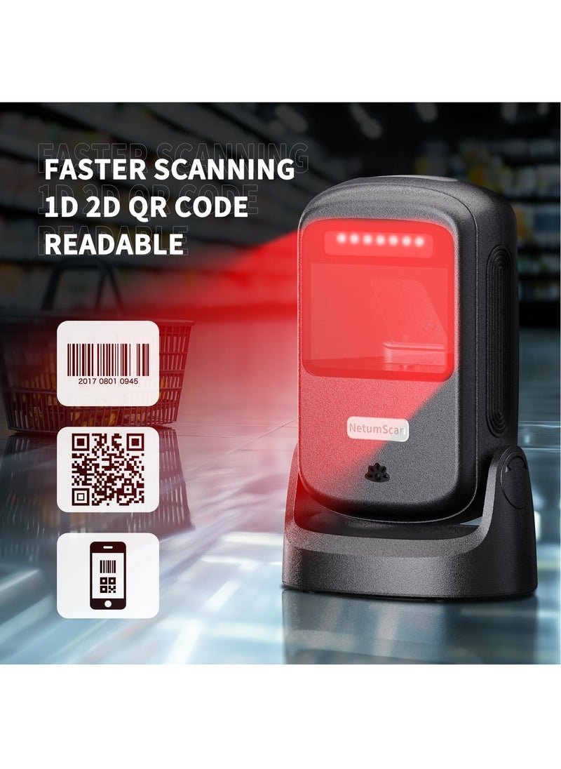 NETUM Automatic Barcode Scanner USB Wired - Hands-Free Desktop 1D/2D/QR Barcode Reader with 1M CMOS Sensor, Omnidirectional Scanning for Retail Store, Warehouse, Supermarket, Library, POS System  - Image 2