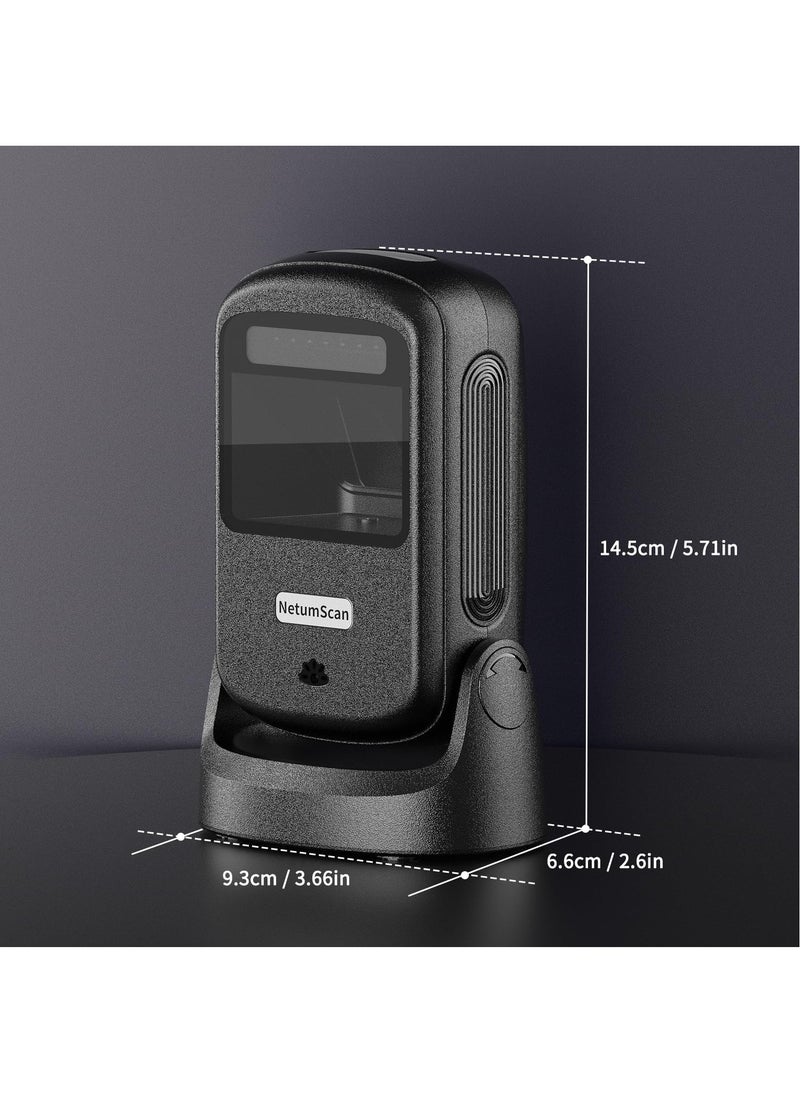 Automatic Barcode Scanner USB Wired - Hands-Free Desktop 1D/2D/QR Barcode Reader with 1M CMOS Sensor, Omnidirectional Scanning for Retail Store, Warehouse, Supermarket, Library, POS System