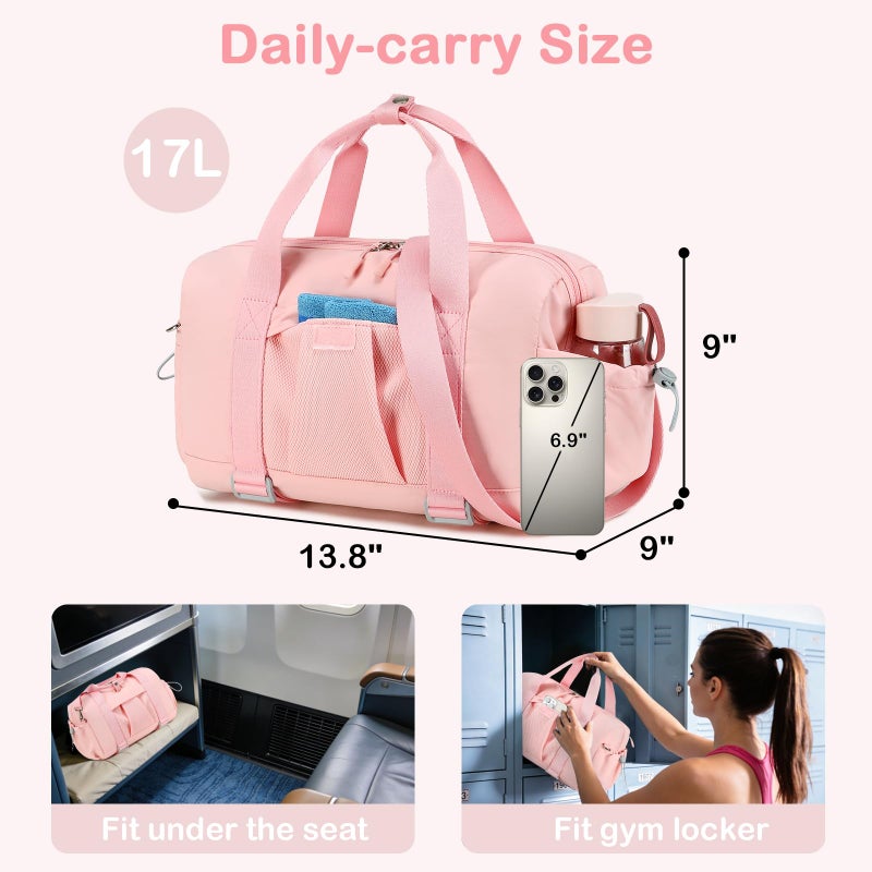 LEDAOU Small Gym Bag for Women, Mini Duffle Bag with Yoga Mat Holder Lightweight Carry On Sports Bag with Separate Shoe Pocket and Wet Pocket Duffel Bags Dance Yoga Workout Bag (Pink) - Image 4