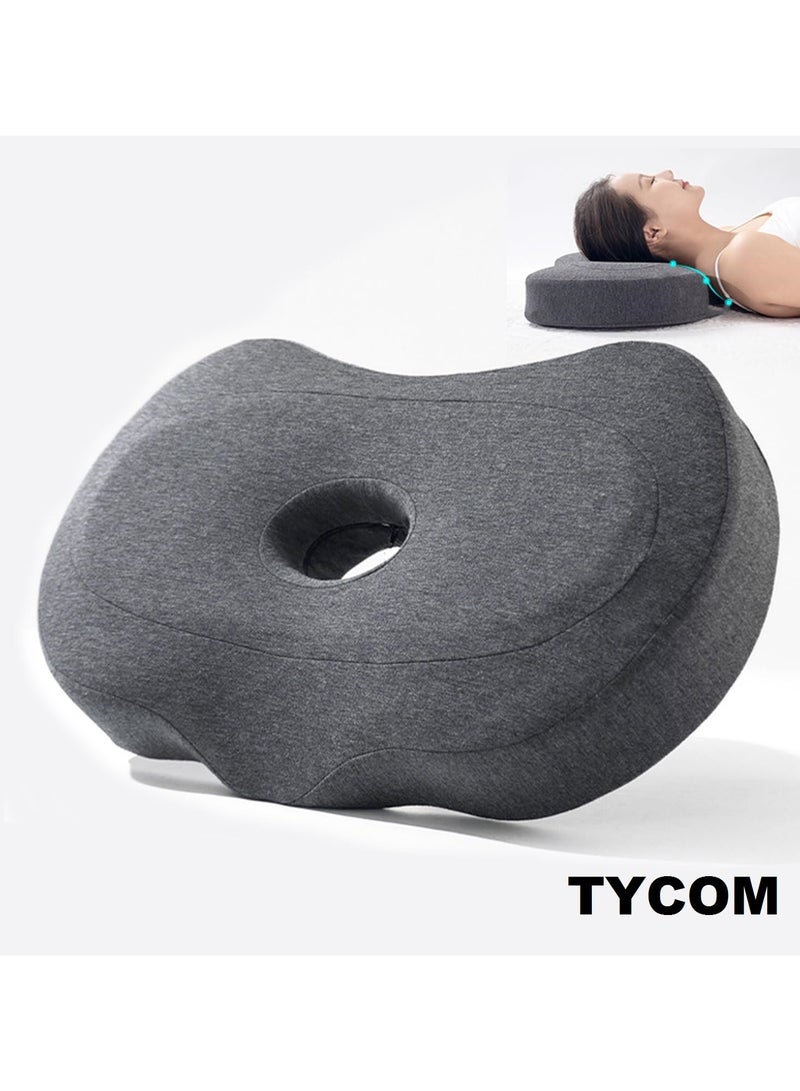 TYCOM Seat Cushion for Office Lumbar Support Pillow Chair Memory Foam Seat Cushion for Sciatica Back Support Pillow Chair Pads Reduce Tailbone Pressure Dark Grey.