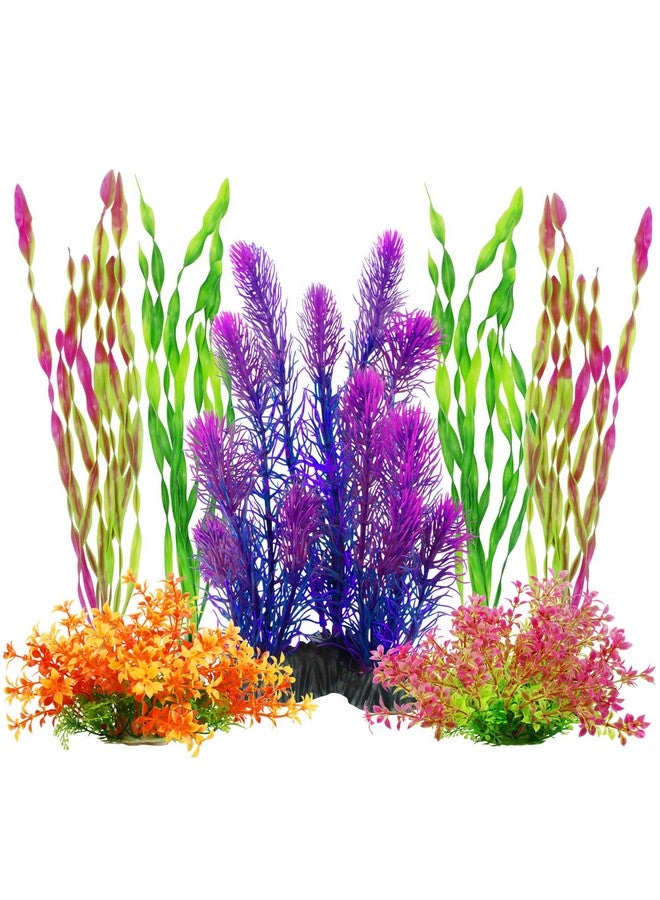 MYLIFEUNIT MyLifeUNIT Artificial Aquarium Plants, Plastic Fish Tank Plants for Aquarium Decorations, Pack of 7 (Style B) - Image 1