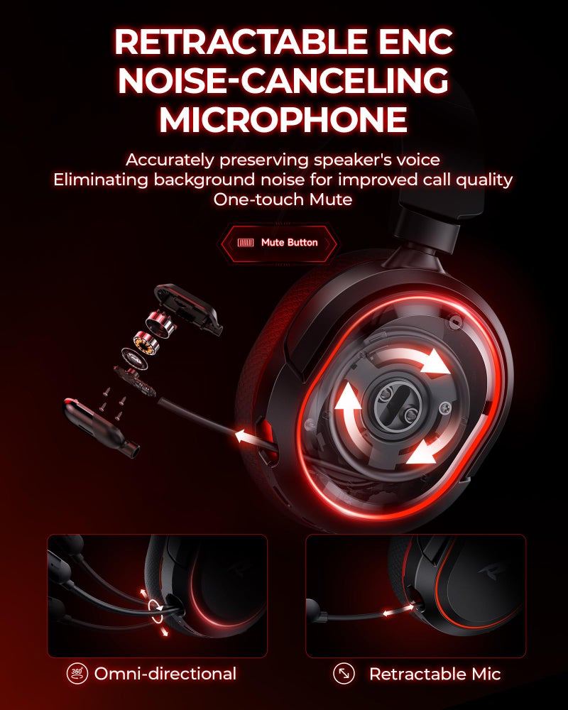 Valorise Wireless Gaming Headset, 7.1 Surround Sound, 2.4Ghz USB Gaming Headphones Bluetooth 5.4, 100-Hr Noise Canceling Mic RGB Light, Wireless Headset for PC PS5 PS4 Mac Switch, ONLY Wired Mode Suit for Xbox - Image 5
