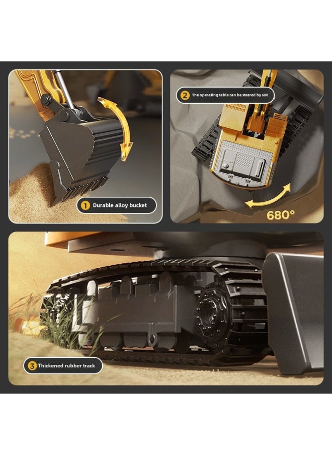 Generic - [Tao Doodle] Large Alloy Remote Control Excavator Toy Car Little Boy Electric Excavator Car Engineering Vehicle-Colour:5-channel - Excavator - Plastic Version Of Classic Yellow.-Proportion:[play Version] 3 Sets Of Lithium Batteries - Image 1