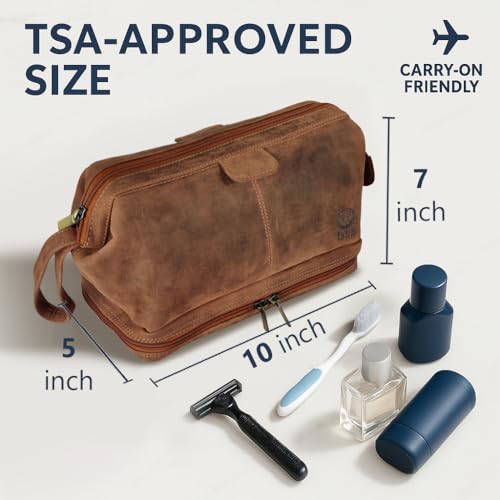 RUSTIC TOWN Leather Toiletry Bag for Men - Travel Gift Shaving Ditty Kit - Bathroom Shower Toiletries Organizer - Cosmetic Makeup Bag for Women - Image 3