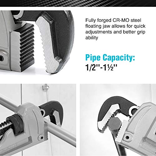 DURATECH 14-inch Heavy Duty Aluminum Straight Pipe Wrench, Adjustable Plumbing Wrench, Drop Forged, Exceed GGG standard - Image 3