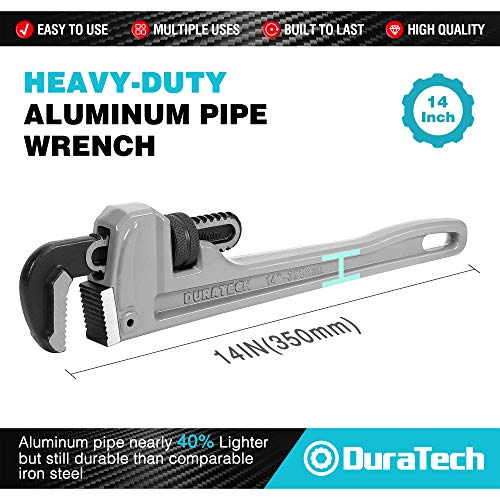 DURATECH 14-inch Heavy Duty Aluminum Straight Pipe Wrench, Adjustable Plumbing Wrench, Drop Forged, Exceed GGG standard - Image 2
