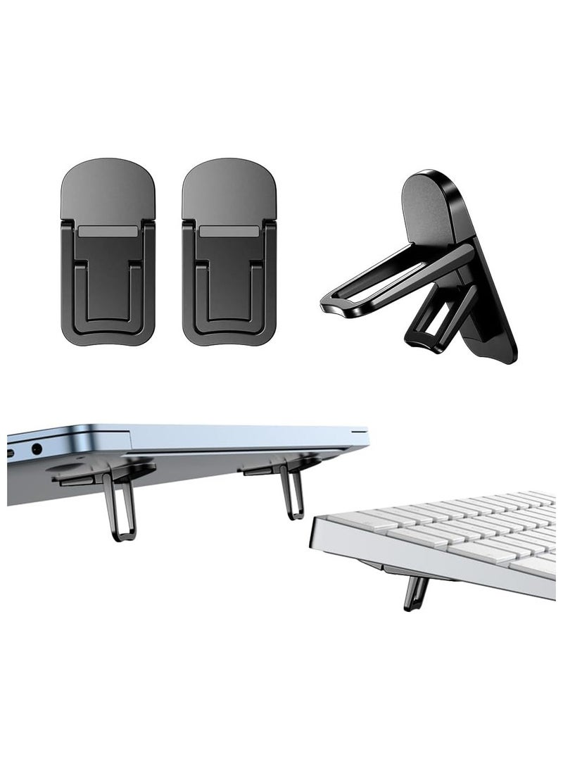 2PCS Zinc Alloy Mini Foldable Laptop Stand, Portable Computer Keyboard Riser with 2 Adjustable Angles, Self-Adhesive Invisible Notebook Stand and Keyboard Lift for Desk (Black)  - Image 1