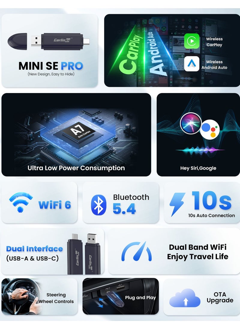 Carlinkit - 2025 CarlinKit MINI5C PRO Wireless CarPlay&Android Auto Wireless Adapter 2-in-1 Stable&Fast-Connect USB Dongle Car Tools A/C port switch - Image 1
