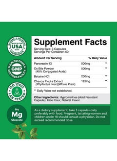 Natures Craft Ox Bile Salts for Gallbladder Support - Purified Bile Salts Supplement with Pancreatin Digestive Enzymes Ox Bile & Betaine HCL - Ox Bile Supplements for No Gallbladder & Digestive Health - 2 Months  - Image 4