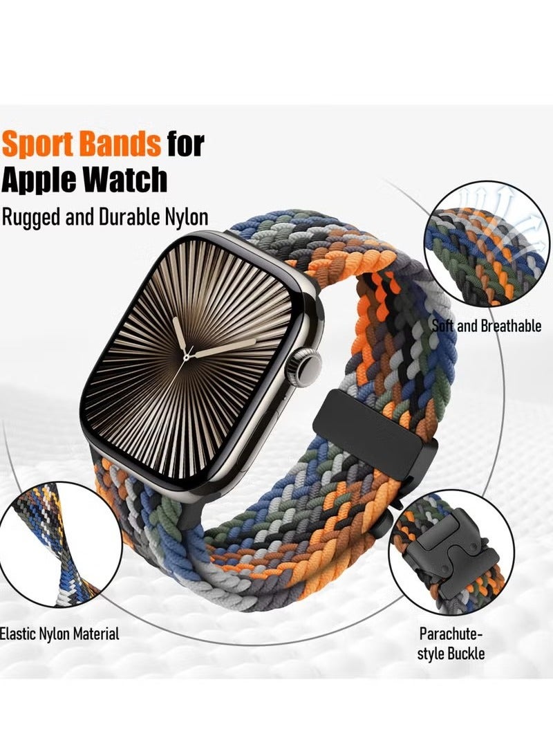 Compatible for Apple Watch Band 49mm 46mm 45mm 44mm 42mm Elastic Nylon Braided Secure & Comfortable Stretchy Strap for Women Men,Parachute Buckle Bands for iWatch Ultra 2/1 Series 10 9 8 7 6 5 4 3 SE Blue - Image 2