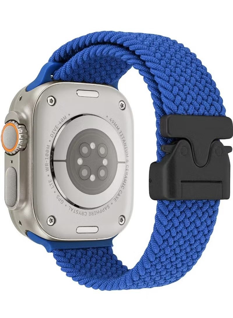 Compatible for Apple Watch Band 49mm 46mm 45mm 44mm 42mm Elastic Nylon Braided Secure & Comfortable Stretchy Strap for Women Men,Parachute Buckle Bands for iWatch Ultra 2/1 Series 10 9 8 7 6 5 4 3 SE Blue - Image 1