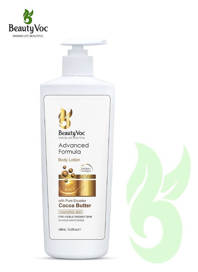 BEAUTY VOC Cocoa Butter Body Lotion with Intense Moisture Nourishing and Revitalizing for Natural Radiance Velvety Smooth Absorption Leaving Skin Hydrated Soft and Silky with the Soothing Cocoa Aroma 