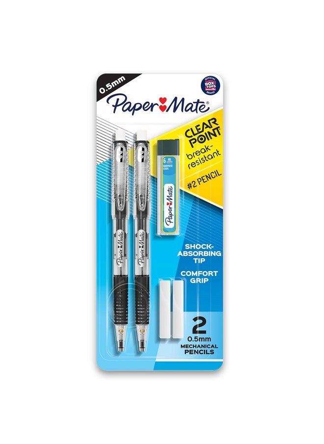 Paper Mate Clearpoint Breakresistant Mechanical Pencils Hb 2 Lead (0.5Mm) 2 Pencils (Black) 1 Lead Refill Set 2 Erasers  - Image 2