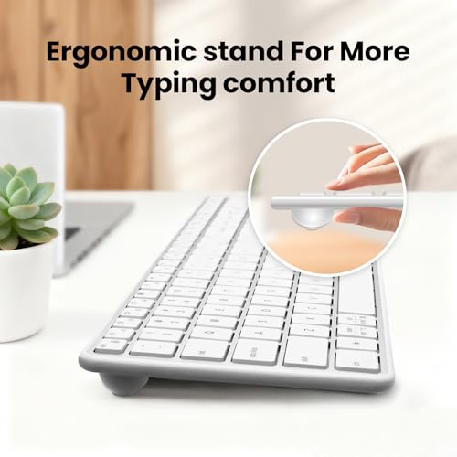 Bnnwa Wireless Bluetooth Keyboard Stainless Steel Multi-Device Full Size Keyboard with Numeric Keypad Low Profile Silent Cordless Keyboards Quiet Typing for Computer/Windows/PC/Laptop(Silver White) - Image 2