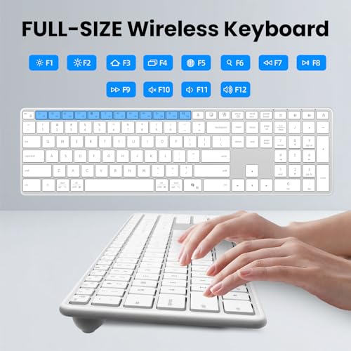 Bnnwa Wireless Bluetooth Keyboard Stainless Steel Multi-Device Full Size Keyboard with Numeric Keypad Low Profile Silent Cordless Keyboards Quiet Typing for Computer/Windows/PC/Laptop(Silver White) - Image 4