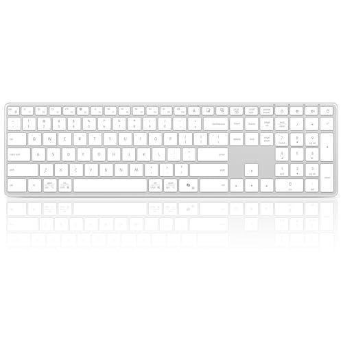 Bnnwa Wireless Bluetooth Keyboard Stainless Steel Multi-Device Full Size Keyboard with Numeric Keypad Low Profile Silent Cordless Keyboards Quiet Typing for Computer/Windows/PC/Laptop(Silver White) - Image 1