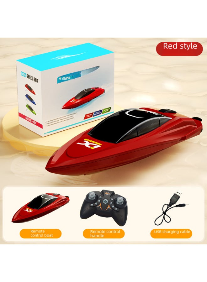 لعبة صغيرة للأطفال قارب تحكم عن بعد لاسلكي كهربائي طويل التحمل عالي السرعة 2.4 جرام قابل لإعادة الشحن، لون مائي: HC-810 تجديف 2 7 بطاريات عادية - Image 2