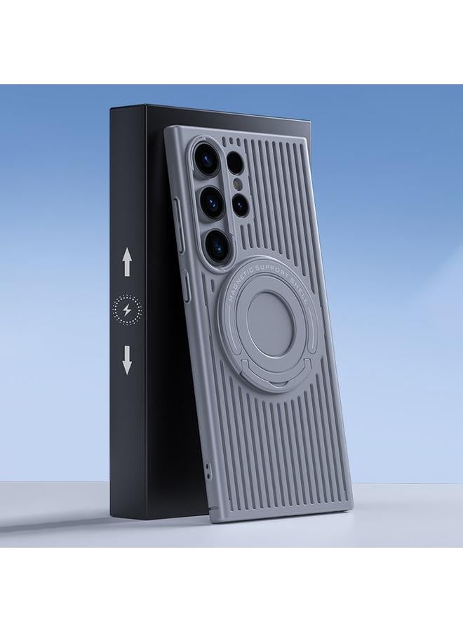 Green Tiger For Samsung Galaxy S24 Ultra 5G Cooling MagSafe Magnetic Ring Holder PC Phone Case(Grey)