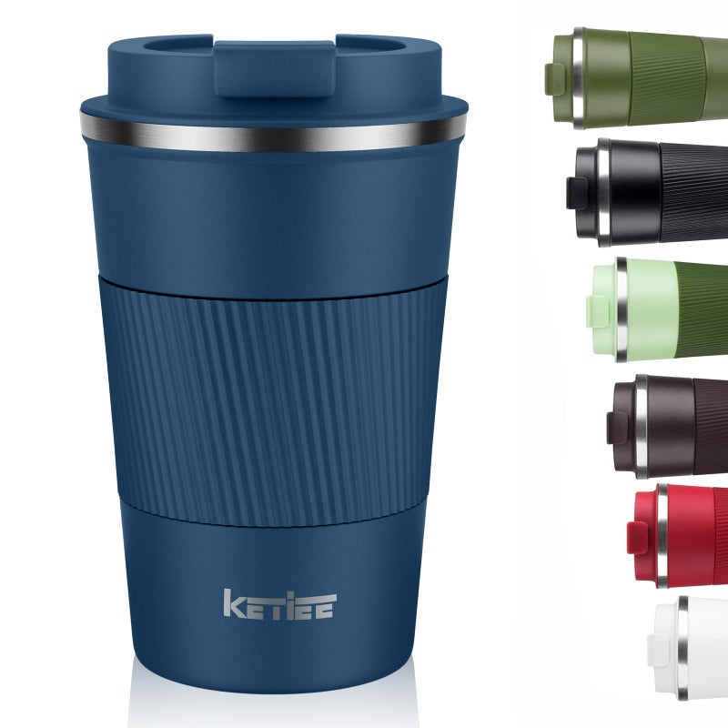 KETIEE Travel Mug 12oz Insulated Coffee Mug with Leakproof Lid Travel Coffee Mug Vacuum Stainless Steel Double Walled Reusable Coffee Cup for Hot and Iced Coffee Tea Water Navy