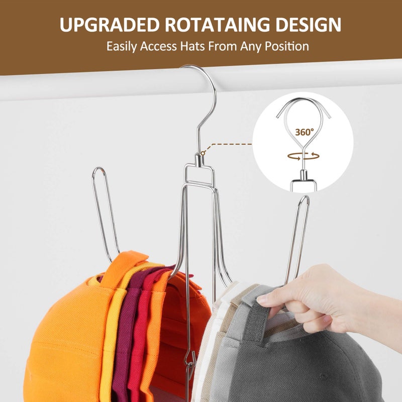 ZEDODIER Hat Hangers for Closet, Rotatable Metal Hat Organizer, Max 40 Storage Capacity, Hat Racks Cap Organizer for Baseball Caps,Spcae Saving Closet Organizers and Storage, Silver - Image 4
