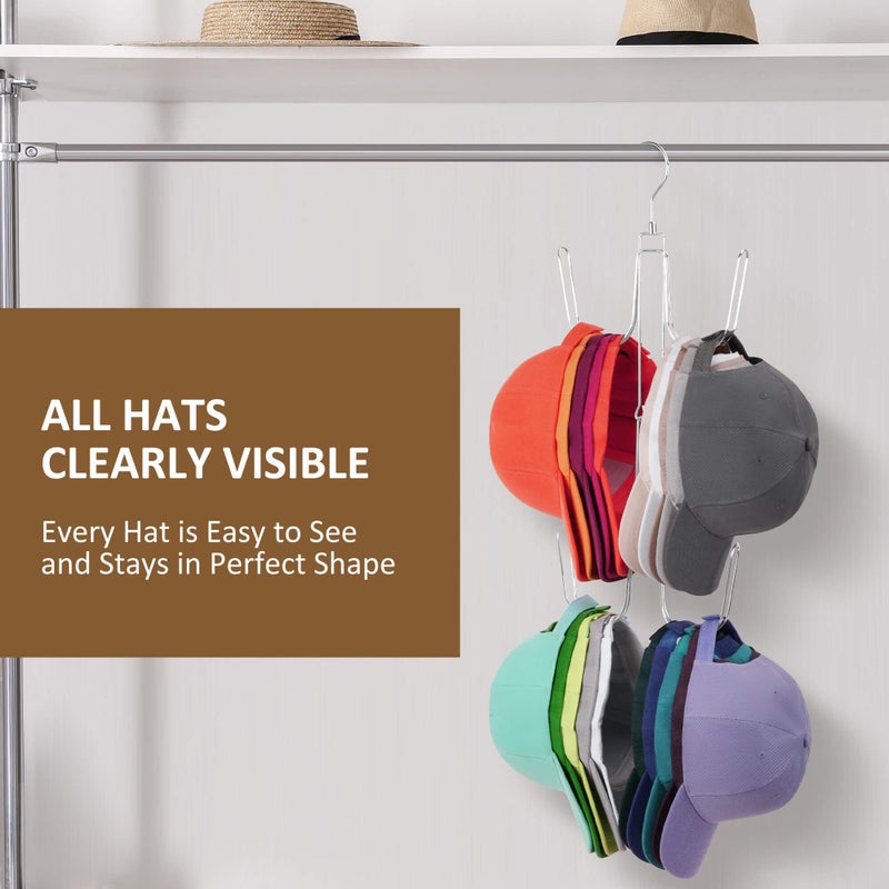 ZEDODIER Hat Hangers for Closet, Rotatable Metal Hat Organizer, Max 40 Storage Capacity, Hat Racks Cap Organizer for Baseball Caps,Spcae Saving Closet Organizers and Storage, Silver - Image 3