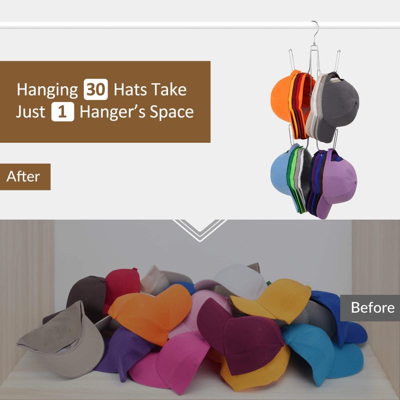 ZEDODIER Hat Hangers for Closet, Rotatable Metal Hat Organizer, Max 40 Storage Capacity, Hat Racks Cap Organizer for Baseball Caps,Spcae Saving Closet Organizers and Storage, Silver - Image 2