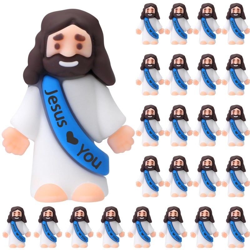 Bememo 25 Pcs Little Jesus Figures Mini Jesus Loves You Figures Original Design Multicolor Tiny Easter Figurines to Hide and Seek Religious Gifts for Easter Egg StuffersBlue - Image 2