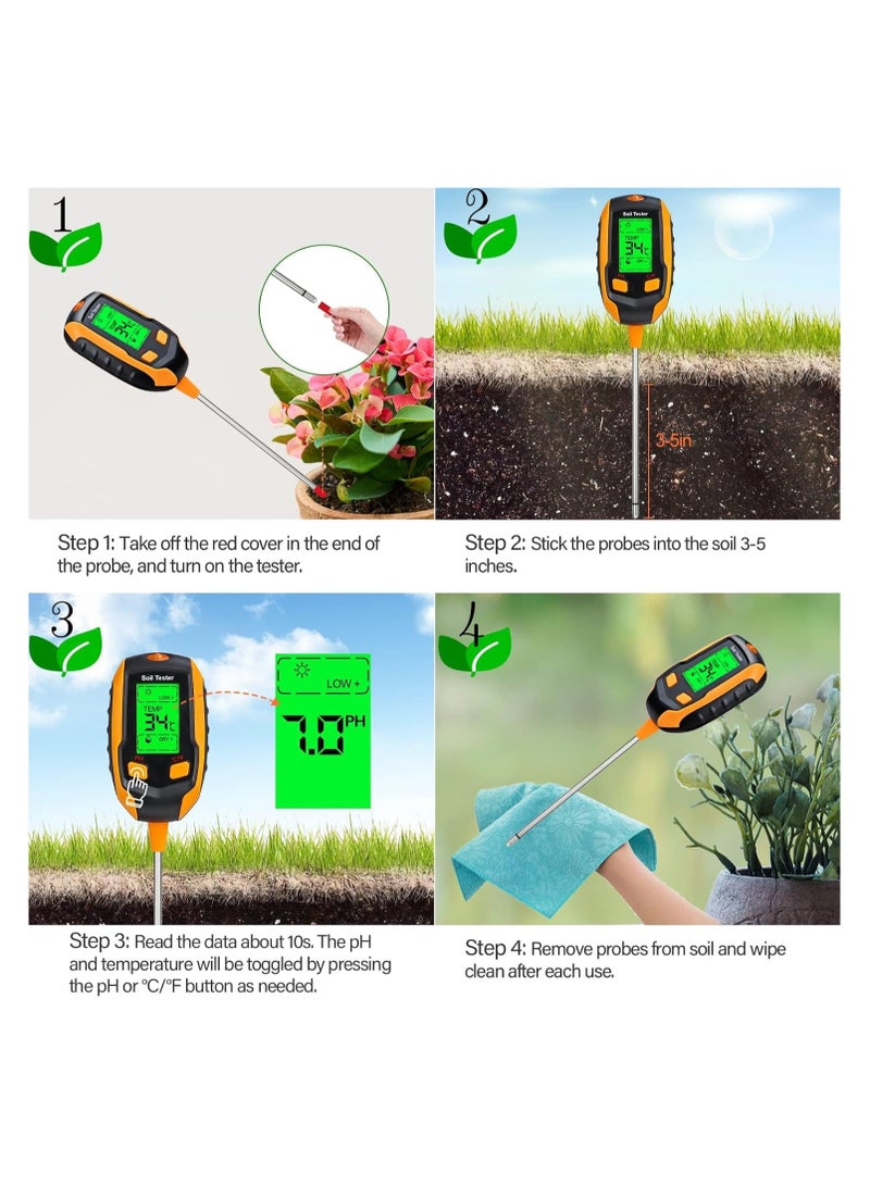Generic 4-in-1 Soil Moisture Meter,Digital Plant Temperature/Soil Moisture/PH Meter/Sunlight Intensity/Environment Humidity Backlight LCD display Soil Test Meter for Gardening, Farming,and Outdoor Plants  - Image 3