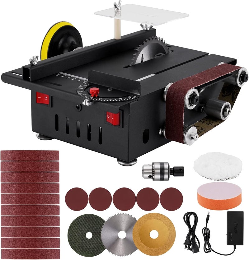 cheekyglo Mini Multifunctional Table Saw 4" 300W, 1.2” x 16” Belt Sander 6” Sanding Disc Machine for Crafts Wood Stone Cutting and Grinding, w/ 10 Sanding Belts and 5 Sandpapers - Image 1