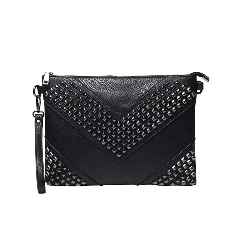 NIGEDU Oversized Clutch Bag Purse Women PU Leather Crossbody Shoulder Bags Studded Wristlet Handbag Rivet Envelope Clutches (Black) - Image 1