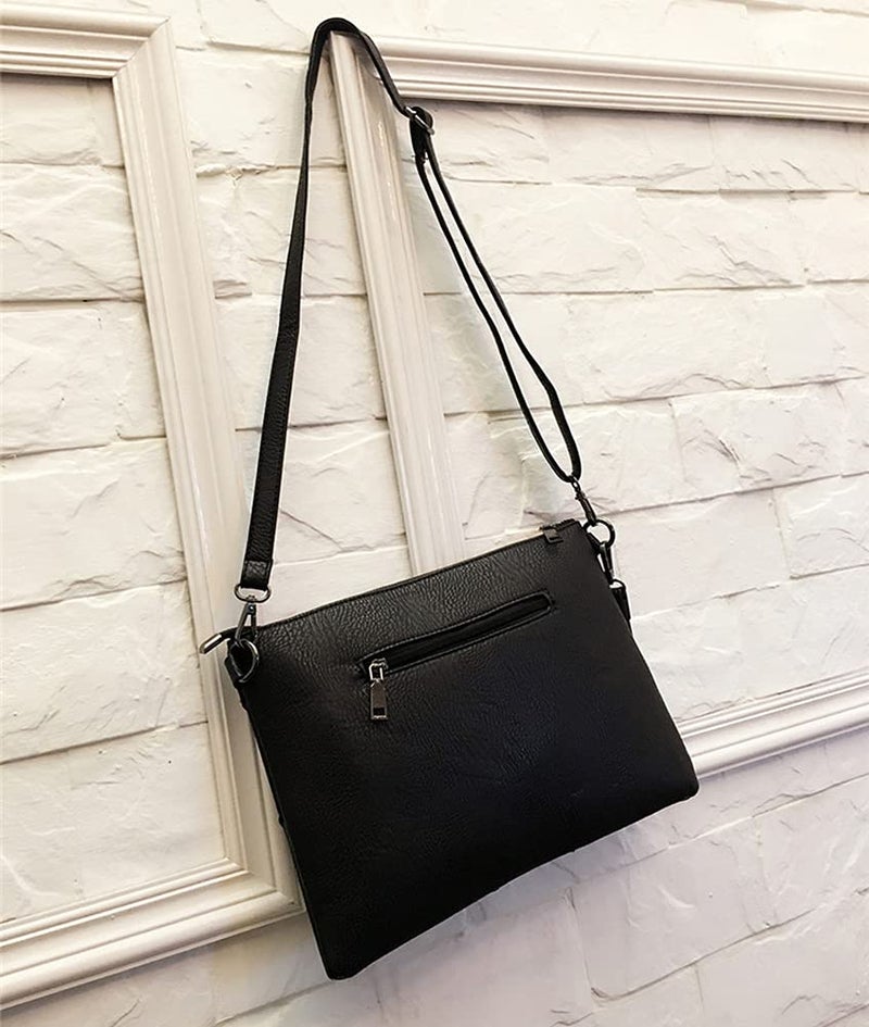 NIGEDU Oversized Clutch Bag Purse Women PU Leather Crossbody Shoulder Bags Studded Wristlet Handbag Rivet Envelope Clutches (Black) - Image 5