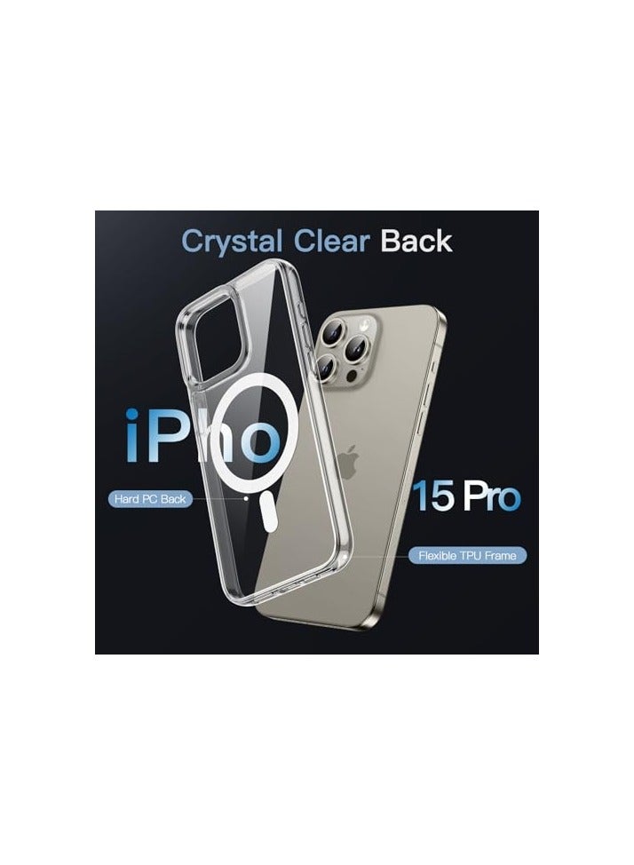جي تيك حافظة JETech المغناطيسية لهاتف iPhone 15 Pro مقاس 6.1 بوصة متوافقة مع الشحن اللاسلكي MagSafe، وغطاء ممتص للصدمات للهاتف، وظهر شفاف مضاد للخدش (شفاف) - Image 2