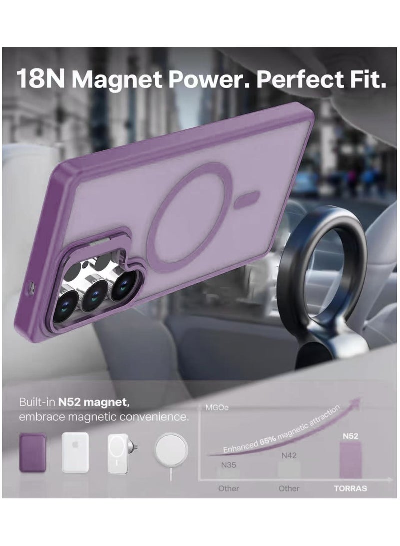 Samsung S25 Ultra protective case with bracket, compatible with MagSafe, translucent frosted magnetic shockproof back cover with strong magnet, ultra-full protective case for Galaxy S25 Ultra 5G (purple) - Image 2