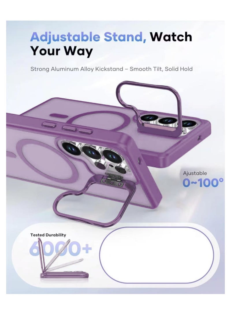Samsung S25 Ultra protective case with bracket, compatible with MagSafe, translucent frosted magnetic shockproof back cover with strong magnet, ultra-full protective case for Galaxy S25 Ultra 5G (purple) - Image 3