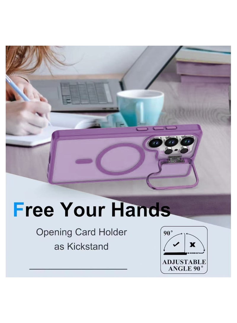Samsung S25 Ultra protective case with bracket, compatible with MagSafe, translucent frosted magnetic shockproof back cover with strong magnet, ultra-full protective case for Galaxy S25 Ultra 5G (purple) - Image 4