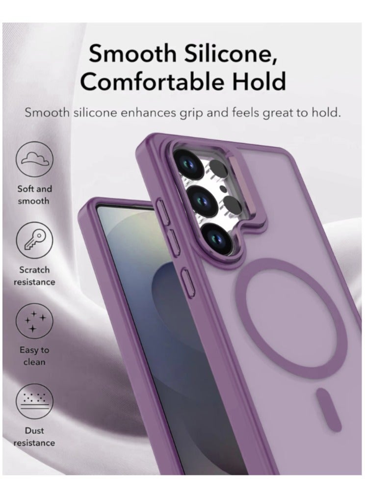 Samsung S25 Ultra protective case with bracket, compatible with MagSafe, translucent frosted magnetic shockproof back cover with strong magnet, ultra-full protective case for Galaxy S25 Ultra 5G (purple) - Image 5