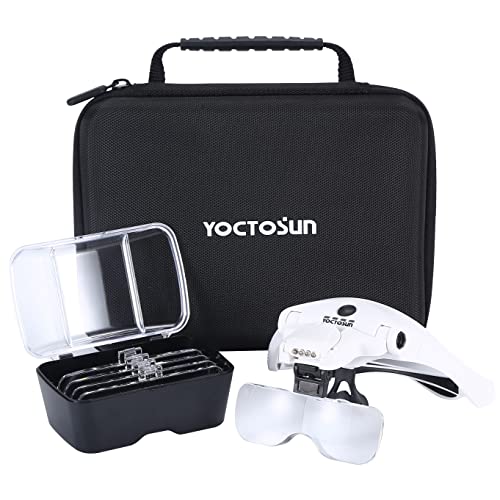 YOCTOSUN Magnifying Glasses with 4 LED Lights, Head Mount Magnifier with Storage Case,5 Lenses, Headband, Hands Free Lighted Head Magnifying Visor for Hobby Crafts & Close Work - Image 1