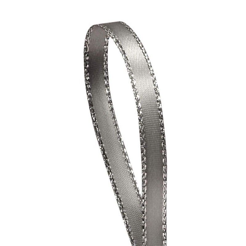 Paper Mart Silver Satin Ribbon with Silver Border, 1/4" X 50Yd