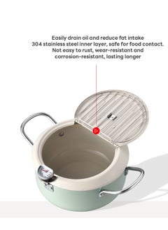 Glanfen Household 304 Stainless Steel Fryer, Temperature-Controlled Fryer with Thermometer 20CM  - Image 3